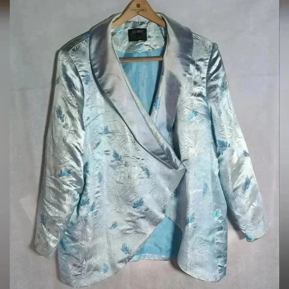 AS HRO blue satin floral pattern jacket sz 24